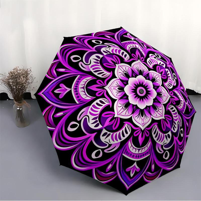 1pc Purple Mandala Pattern Automatic Folding Umbrella. Portable collapsible design, Best  birthday festival gift yy250924173