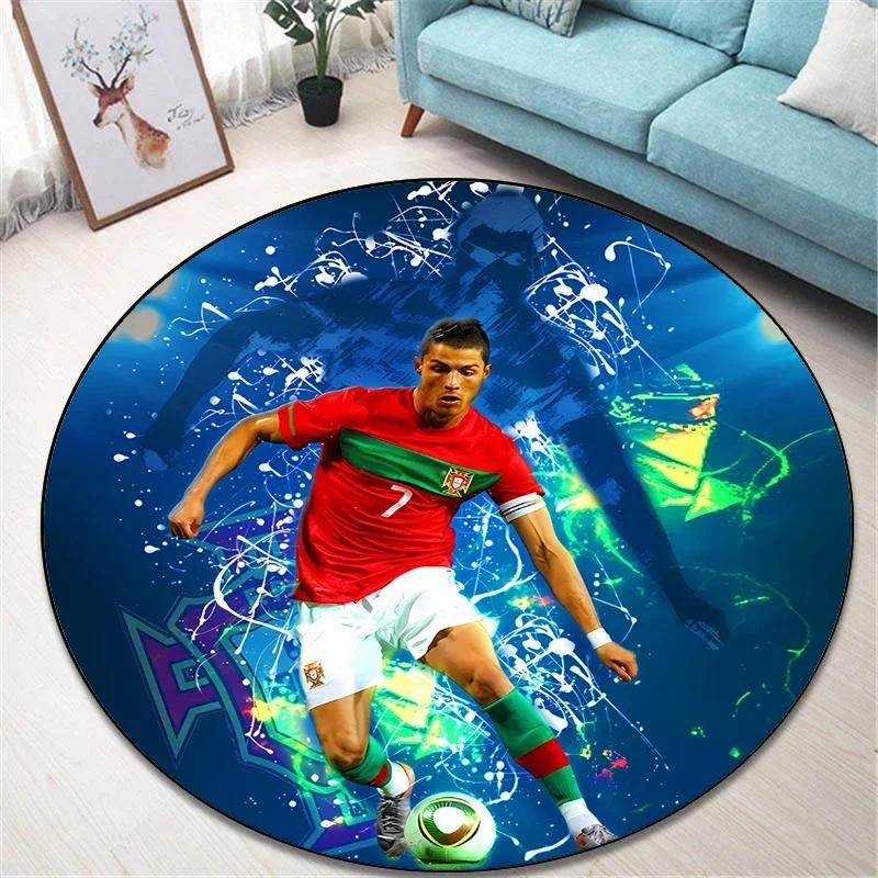 Berühmter Fußballstar Runder Teppich für Wohnzimmer Teppiche Camping Picknickmatten Flanell Anti-Rutsch-Teppich Yogamatte Jungengeburtstag Geschenke