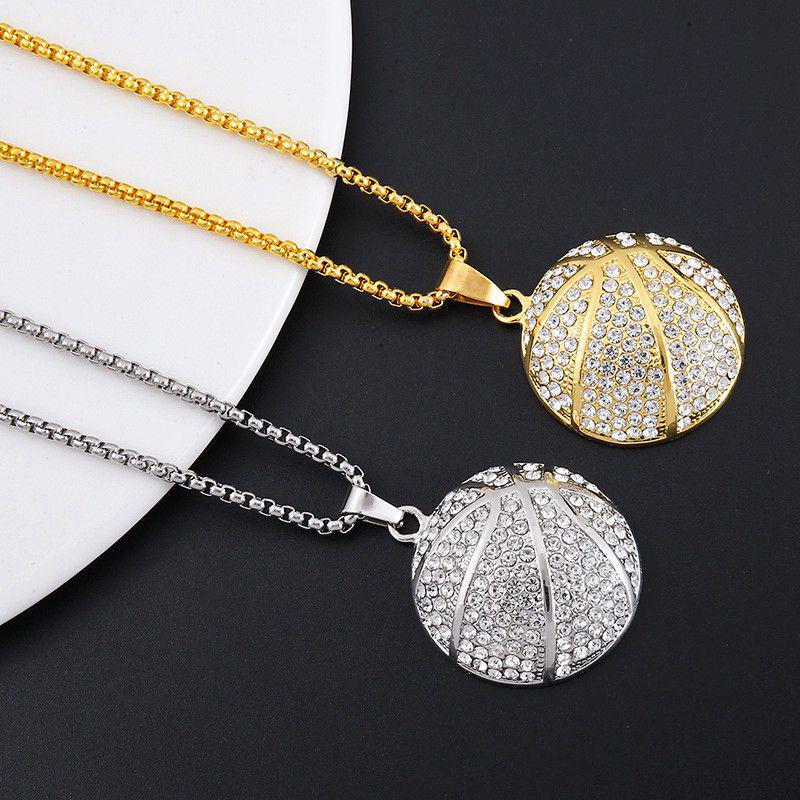 Gold-Plated Titanium Steel Hip-Hop Necklace with Diamond Basketball Pendant
