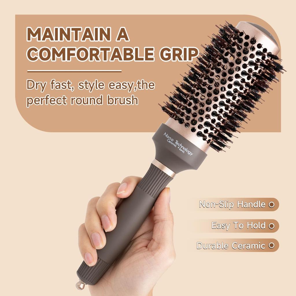 Shorten Curling Straight Curl Nano Ceramic Ion Boar Bristles Reduces Leaves Hair Smooth and Shiny Hairbrush, Blow-Dry Time, Brush, & Brush,