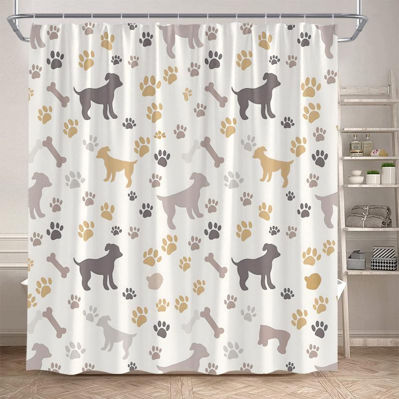 Funny Bathing Dogs Shower Curtain Cute Cartoon Animals Pet Painting Art Kids Bath Curtains Fabric Home Bathroom Decor With Hooks