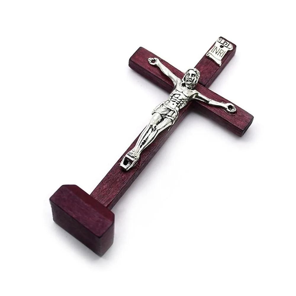 With Stand Wood Crucifix Catholic Religious Charm Catholic Jesus Cross Wooden Prayer Vintage Religious Decoration Church