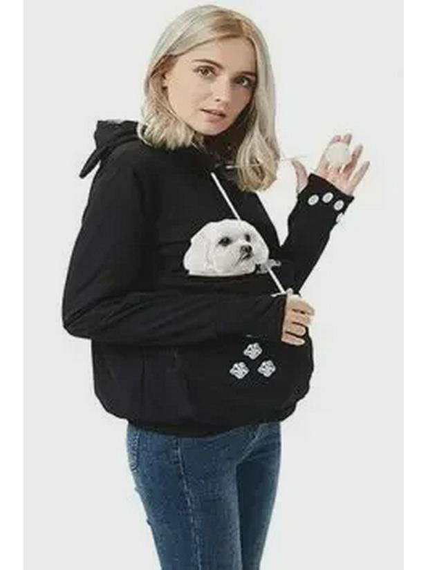 Embroidered Large Pocket Hooded Women's Sweatshirt - Autumn Thin Long-Sleeve