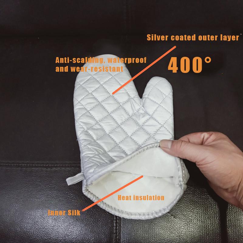1pair Kitchen Baking Gloves Microwave Oven Gloves High Temperature Resistant Insulated Mitts Silver Cloth Heat-Resistant Glove