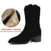 Krazing Pot Cow Suede Nubuck Winter Round Toe Modern Boots Med Heels Slip On Five-Star Decoration Women Mid-calf Boots