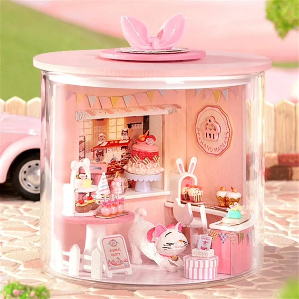 

DIY Dollhouse Miniature Building with Furniture Kit Magic House Sakura Scenery Kitten s Cake Shop Dream Bottle Mini Toys