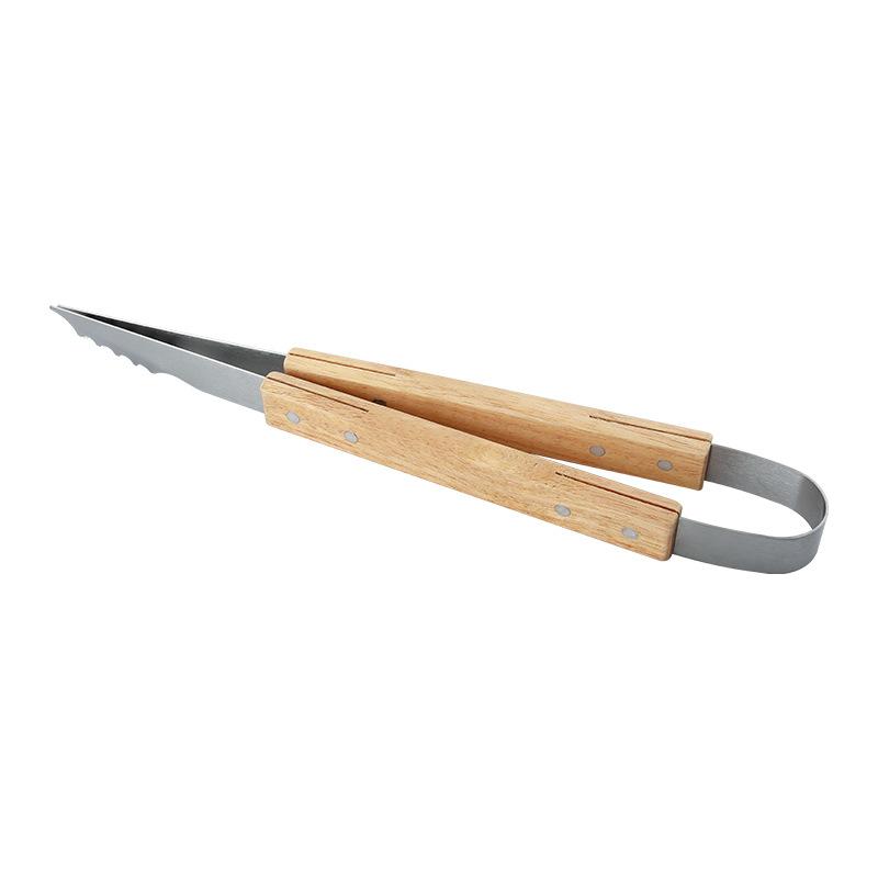 Stainless Steel BBQ Tools Set 3Pcs Oak Handle Fork Spatula Tongs Outdoor Grilling Accessories