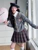Girls' 2025 Preppy-Style Knitted Cardigan, Shirt & Pleated Skirt Set for Spring/Autumn