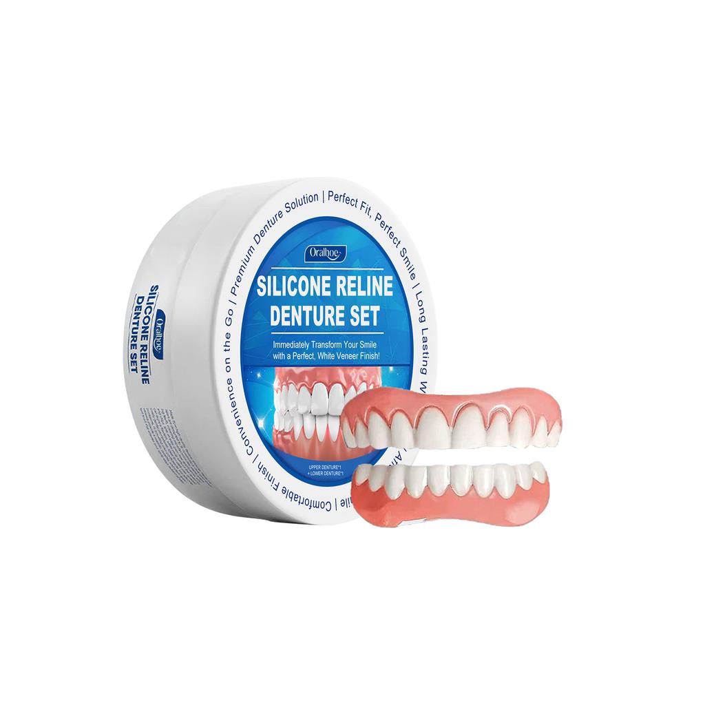 Soft Silicone Dentures Upper And Lower Dental Veneers Perfect Fit Oral Prevent Falling Off Boost Confidence False Teeth Full Set
