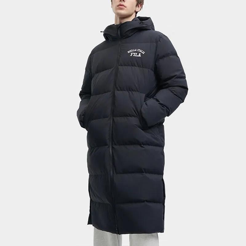 Fila Letter Print Hooded Long Down Jacket Black (Unisex) Down Jackets F51U349902F BK