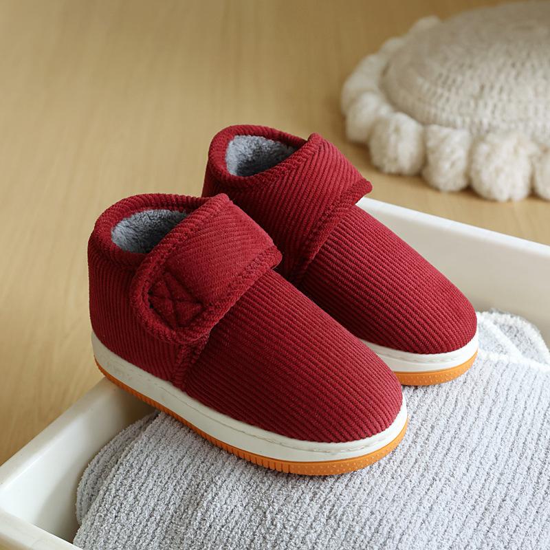 Winter children's cotton slippers bag heel thick-soled non-slip Velcro cotton shoes middle children older children student shoes indoor and outdoor co