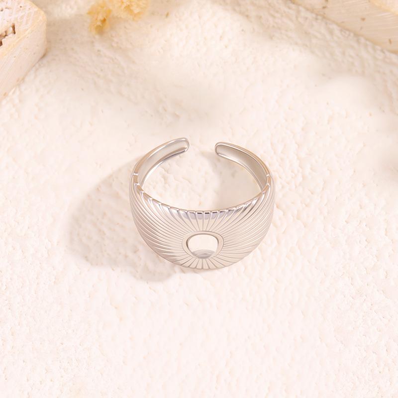 Titanium Steel Open Ring for Women, Natural Stone Inlay, Fashionable Scratch-resistant Finger Ring