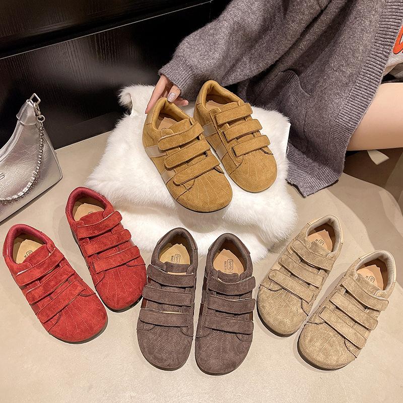 2025 autumn new retro matte leather fashion versatile German training shoes genuine leather Velcro ugly cute big head casual board shoes