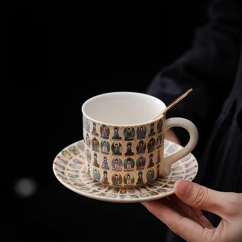 

Chinese-style Dunhuang Thousand Buddha Coffee Household Mug Office Ceramic Milk Tea Cups Creative High-end Gifts for Girls Boys 101-200ml