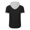 Men's Summer Hooded T-shirt Short Sleeved Button Down Tee with Chest Pocket Waffle Color Block Casual Hoodie T-shirt for Gym Street Wear