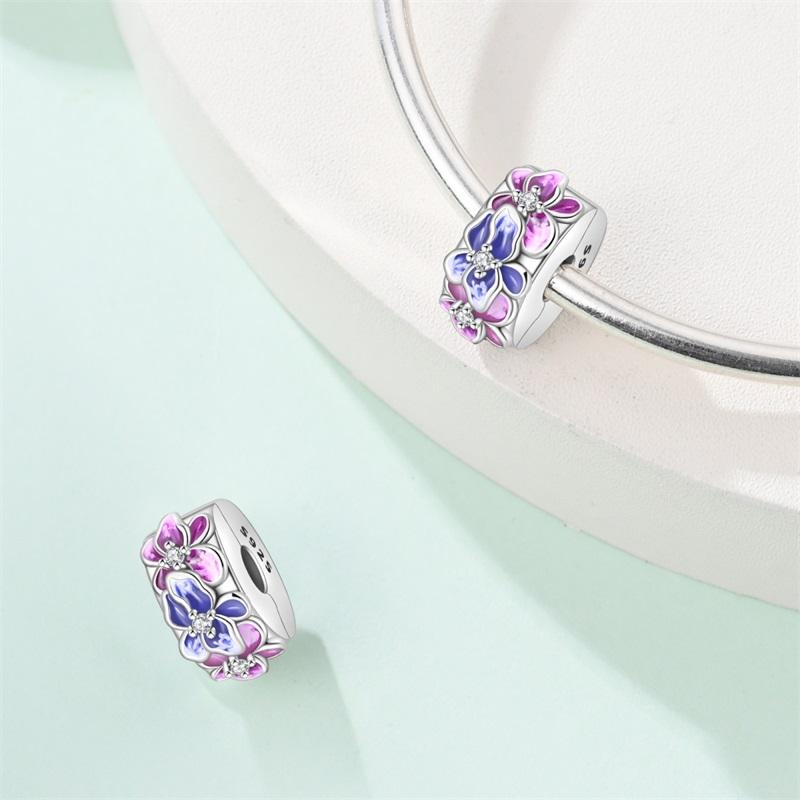 100%Stering Copper Iris Clasp Clip Purple Flower Safety Buckle Charms Bead Fit Original Bracelet Diy For Women Jewelry