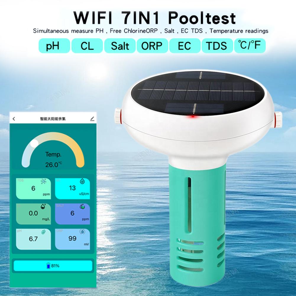 7In1 Intelligent Chlorin Meter PH Meter Gateway USB/Solar PH/ORP/EC/TDS/Temp/CL/Salt Water Quality PH Tester for Swimming Pool