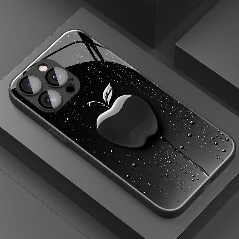 

Black Mist Water Droplets For Apple Pattern Tempered Glass Black Phone Case For Samsung Galaxy S25 S24 S23 Ultra Plus FE Cover Galaxy S24