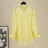 Korean Style Loose Casual Long Sleeve Shirt Pure Color Mid Length Flowy Blouse