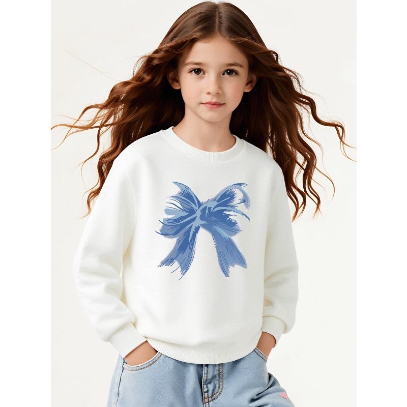 Kids Crewneck Long Sleeve Sweatshirt, Blue Bow Print