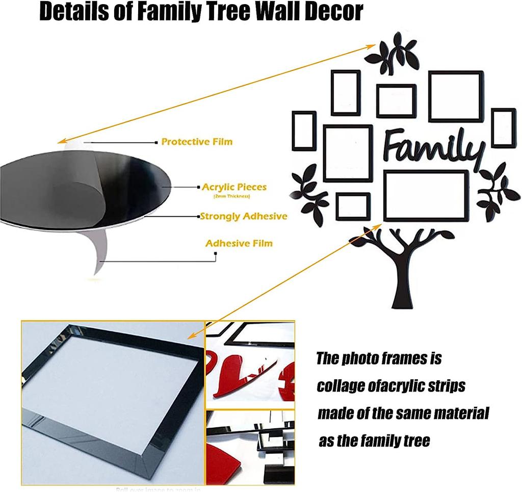 3D Acrylic Family Photo Tree Wall Stickers For Living Room DIY Photo Frame Tree Mirror Decal Home Decorative Art Wall Decals