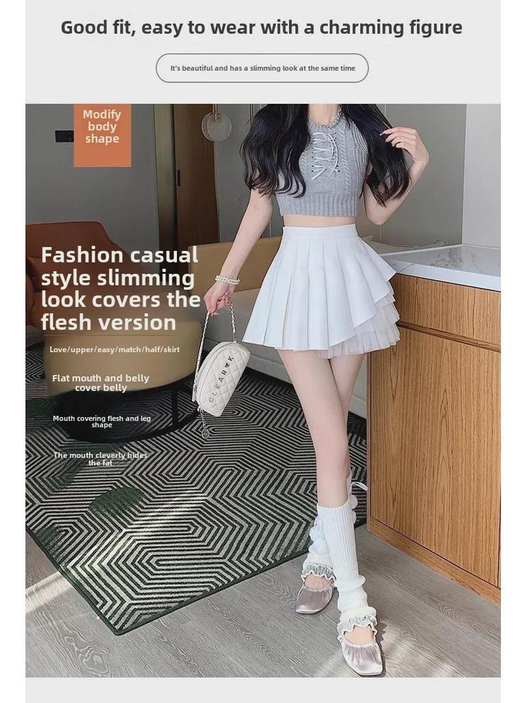 Women's White Pleated Mini Skirt, Ballet-Style High Waist A-Line Tutu Skirt