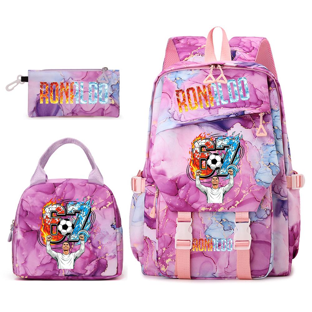 Cr7 Ronaldo 67 Print Student Rugzak Set met Lunchtas Etui Tienermeisjes School Reis Dagrugzak