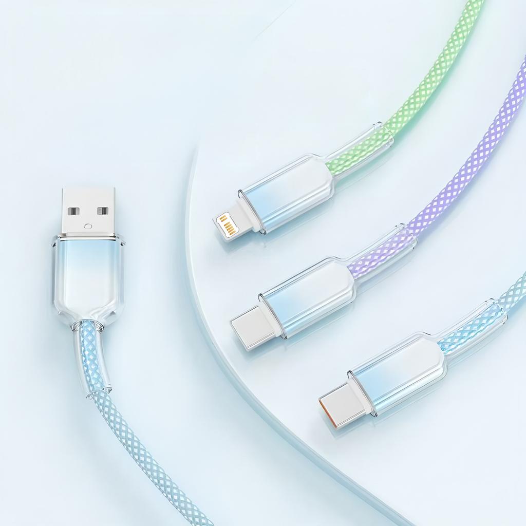 240W Gradient color woven three-in-one mobile data cable Suitable for Macbook iPhone Samsung Xiaomi Type-C fast charging cable