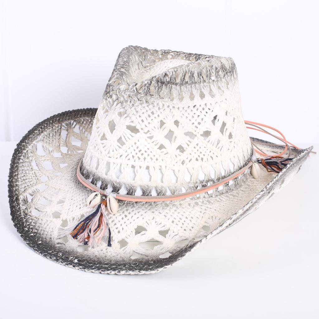 Popular sombrero de vaquero occidental hueco clásico europeo y americano, moda para hombre y mujer, sombrero de paja transpirable para vacaciones, protección solar