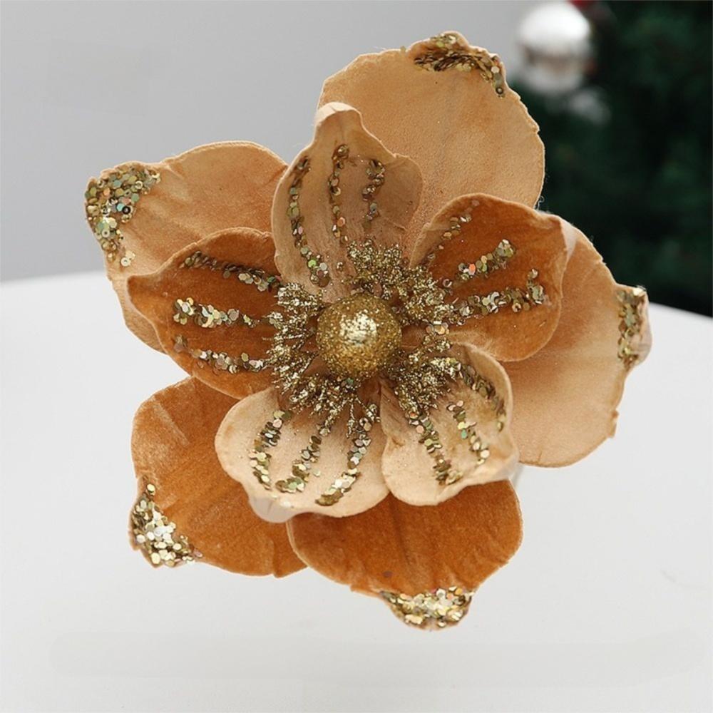 Sequin Artificial Poinsettia Glitter Flower 21cm 3D Simulation Magnolia  Wedding Party Decoration