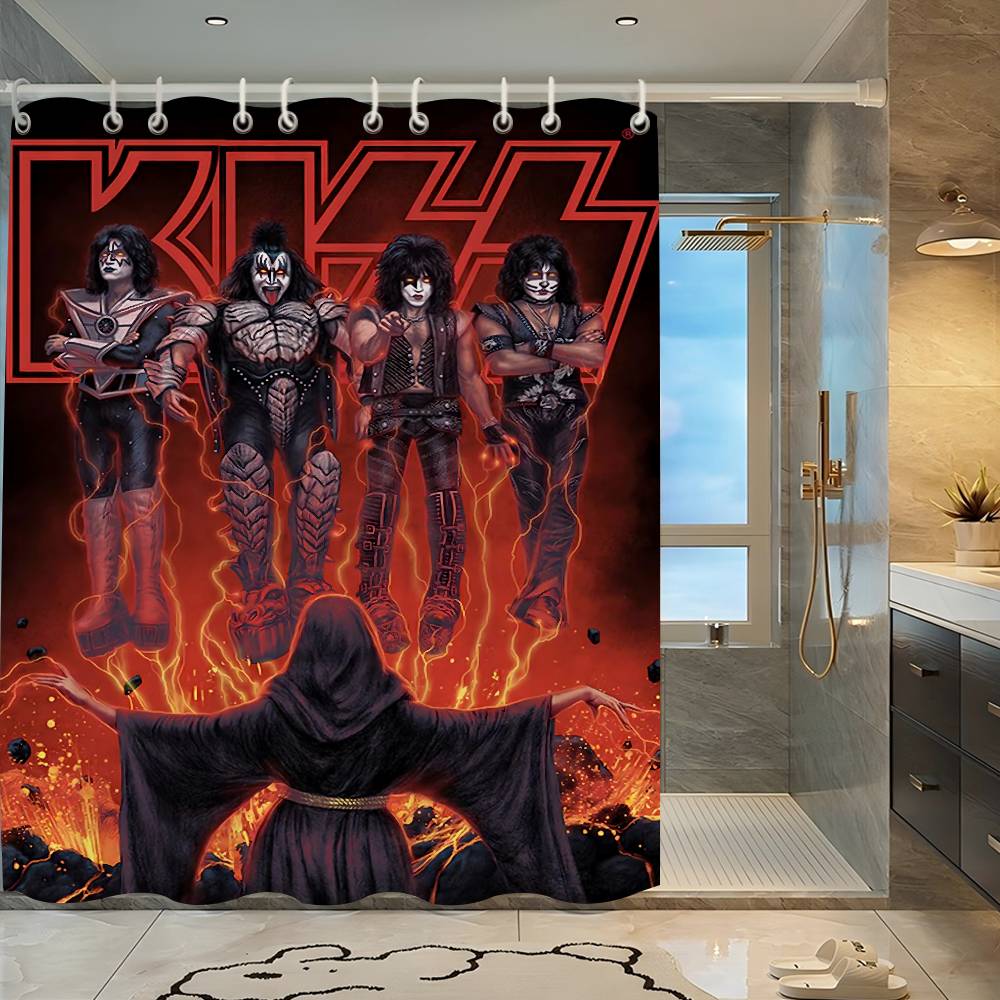 Duschvorhang mit K-Kiss-Bandmuster, blickdicht, wasserdicht