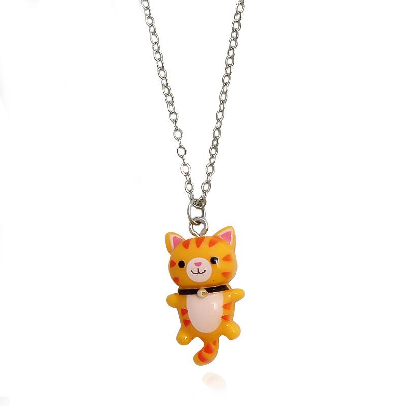 Cute Cartoon Kitten Pendant Necklace with Little Flower - Fashionable Accessory