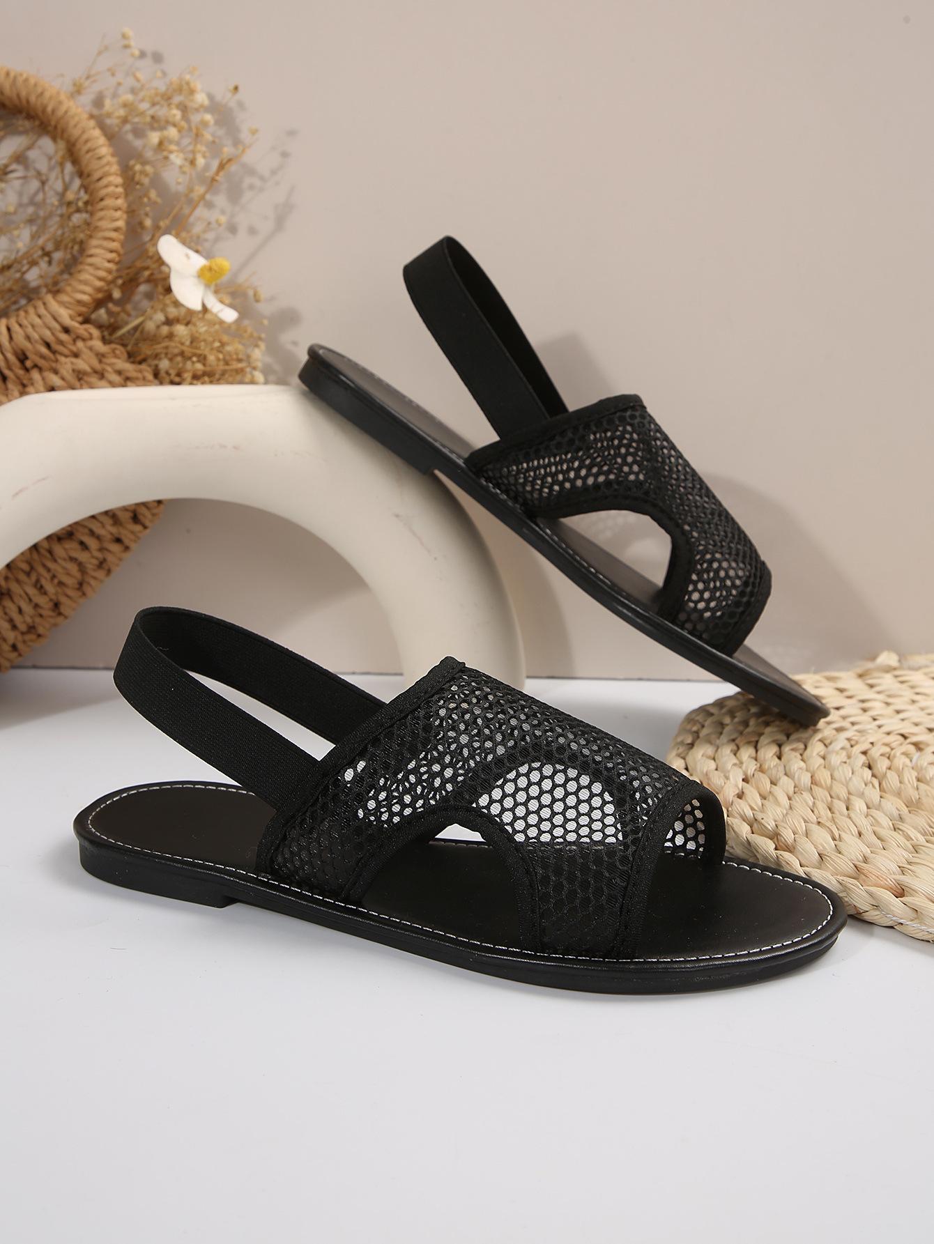 Весенне-летние новые сетчатые сандалии большого размера женские летние дышащие сетчатые повседневные сандалии на плоской подошве 36 чёрный