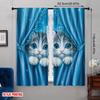 Dreamy Cat Print Curtains Flat Design Home Office Lounge Spaces Curtain Set Of 2 Made Polyester With Rod Pocket Washable Study Ready