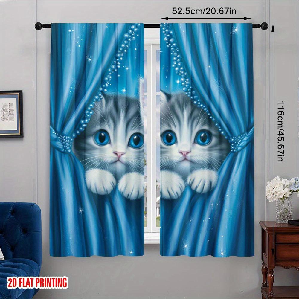 Dreamy Cat Print Curtains Flat Design Home Office Lounge Spaces Curtain Set Of 2 Made Polyester With Rod Pocket Washable Study Ready