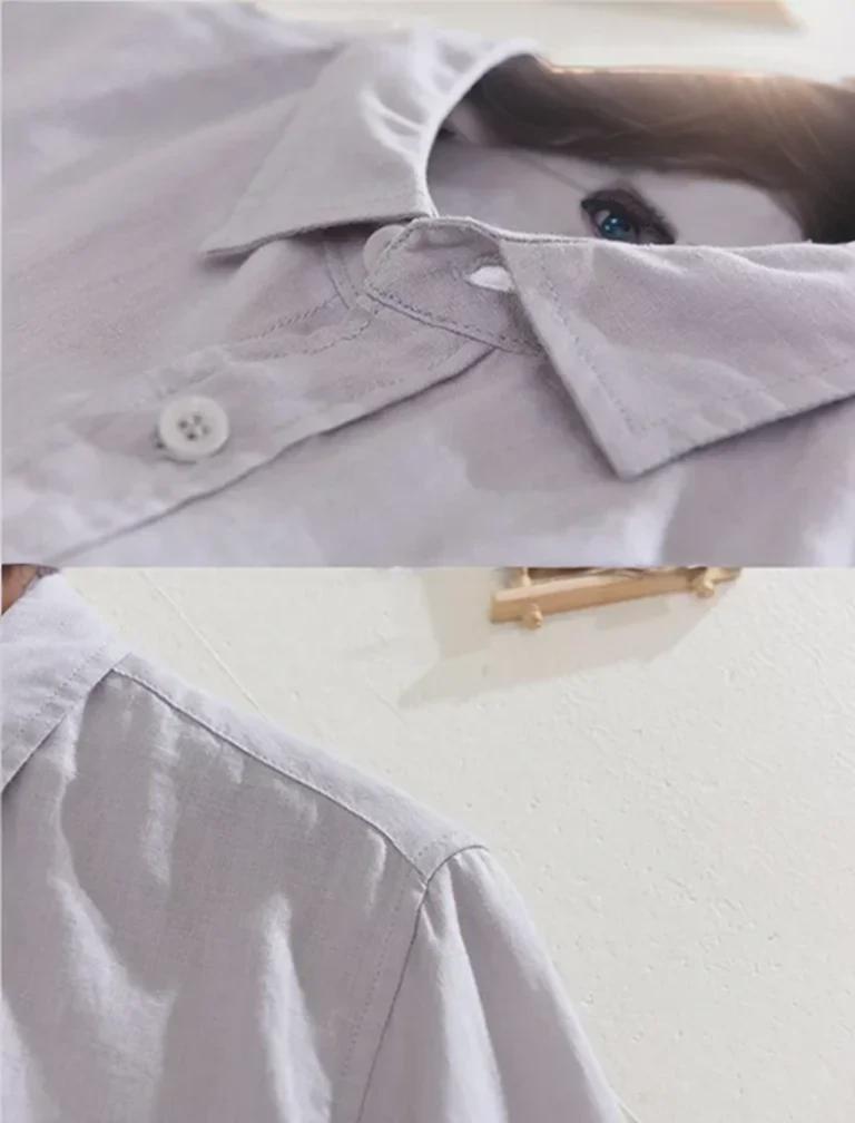 Camicia da Uomo Casual Bianca a Maniche Lunghe Traspirante in Lino - Vestibilità Slim, Leggera, Resistente ai Raggi UV