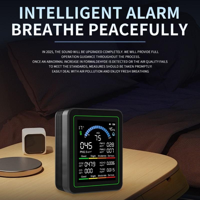 Air Quality Monitors, Indoor Detects PM2.5, CO2, PM10,PM1.0, Formaldehyde,TVOC,Temperature and Humidity Air Quality Test