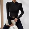 Women's Autumn and Winter Cross Neck Slim Peplum T-Shirt
