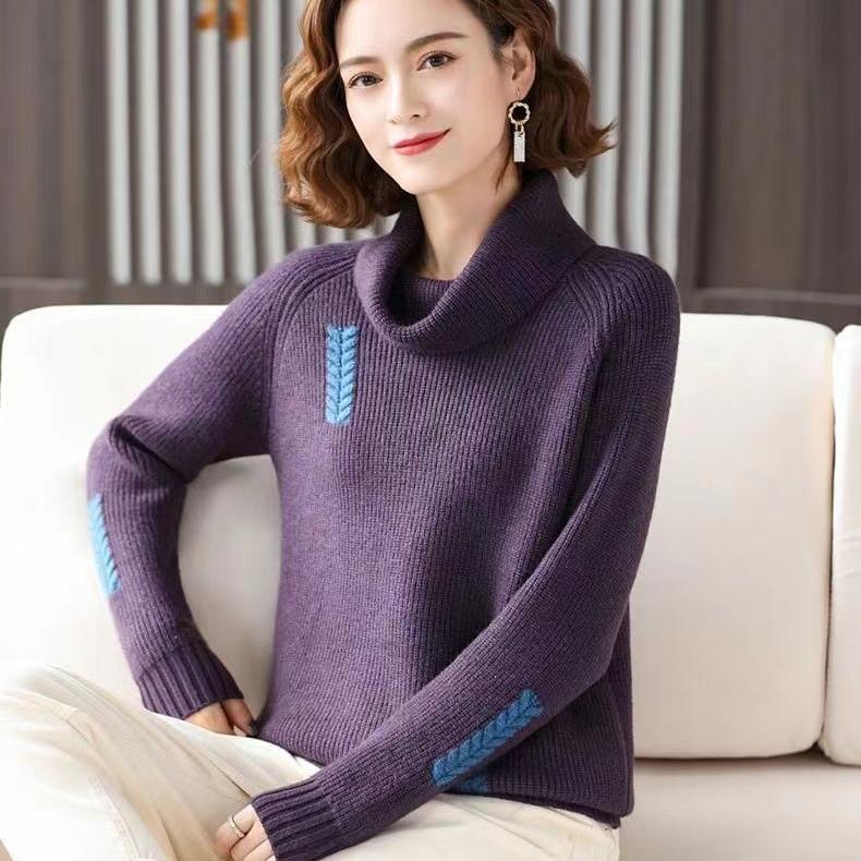 Women's Large Neckline Turtleneck Sweater Autumn Winter Thickened Loose Pullover Knit Jumper