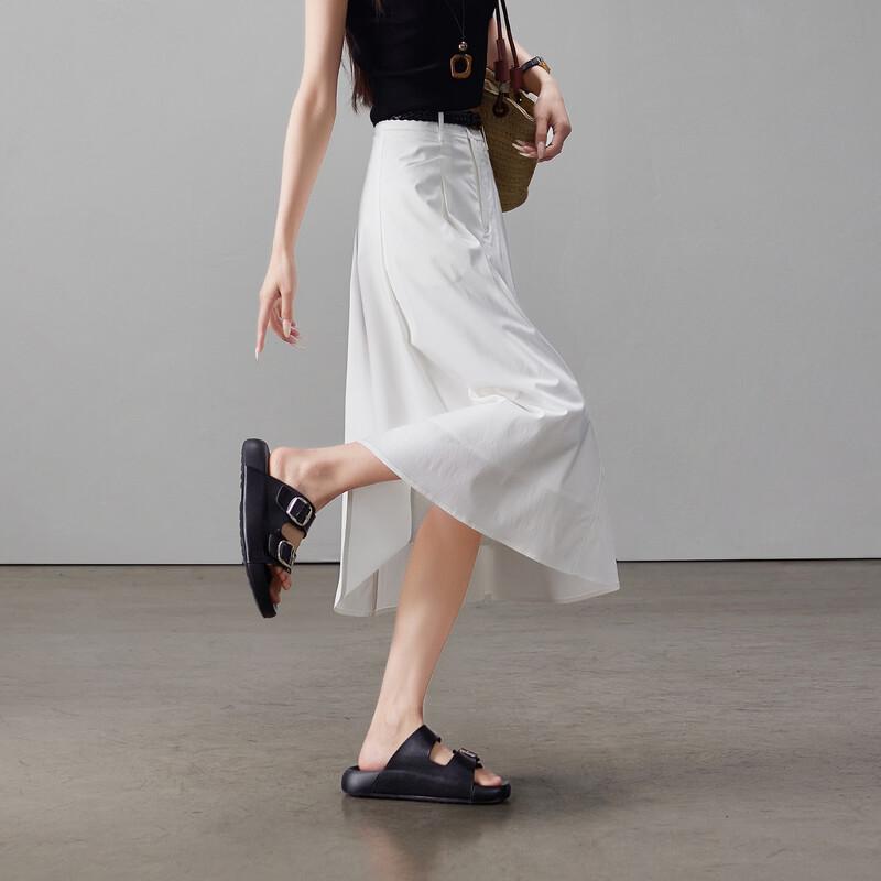 SOFSIL 2026 Summer High-Waist A-Line Midi Skirt 27/M хаки