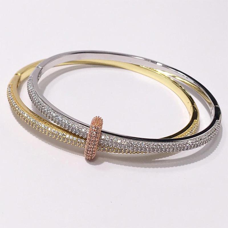 Diamond-Studded Double-Circle Detachable Double-Ring Bangle - High-End European & American Fashion for Women