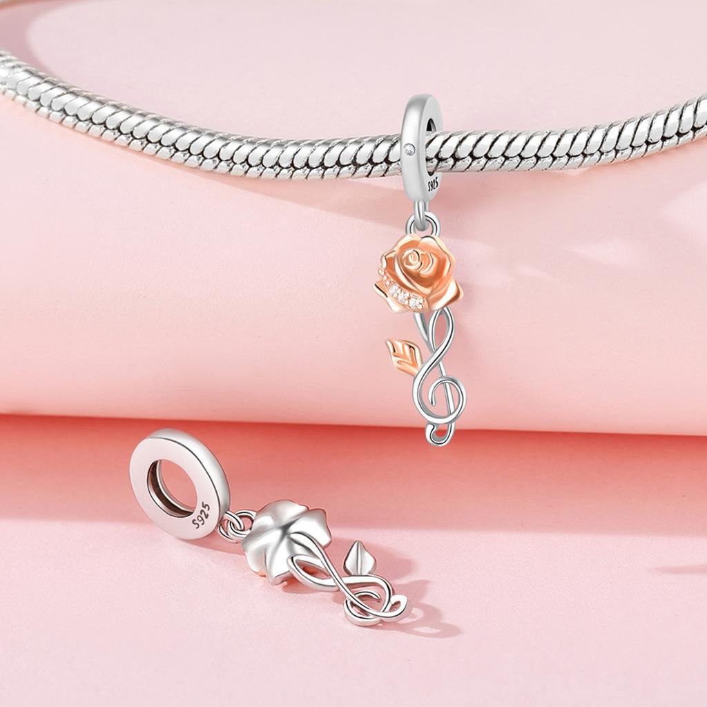 Beads Copper Charms Original Rose-Gold Rose Pendant Beads Fit Bracelet Jewelry Diy Women Fine Gift Accessory