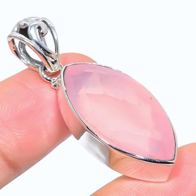 Natural Rose Quartz Gemstone 925 Solid Sterling Silver Gift Pendant 1.81" B1b76