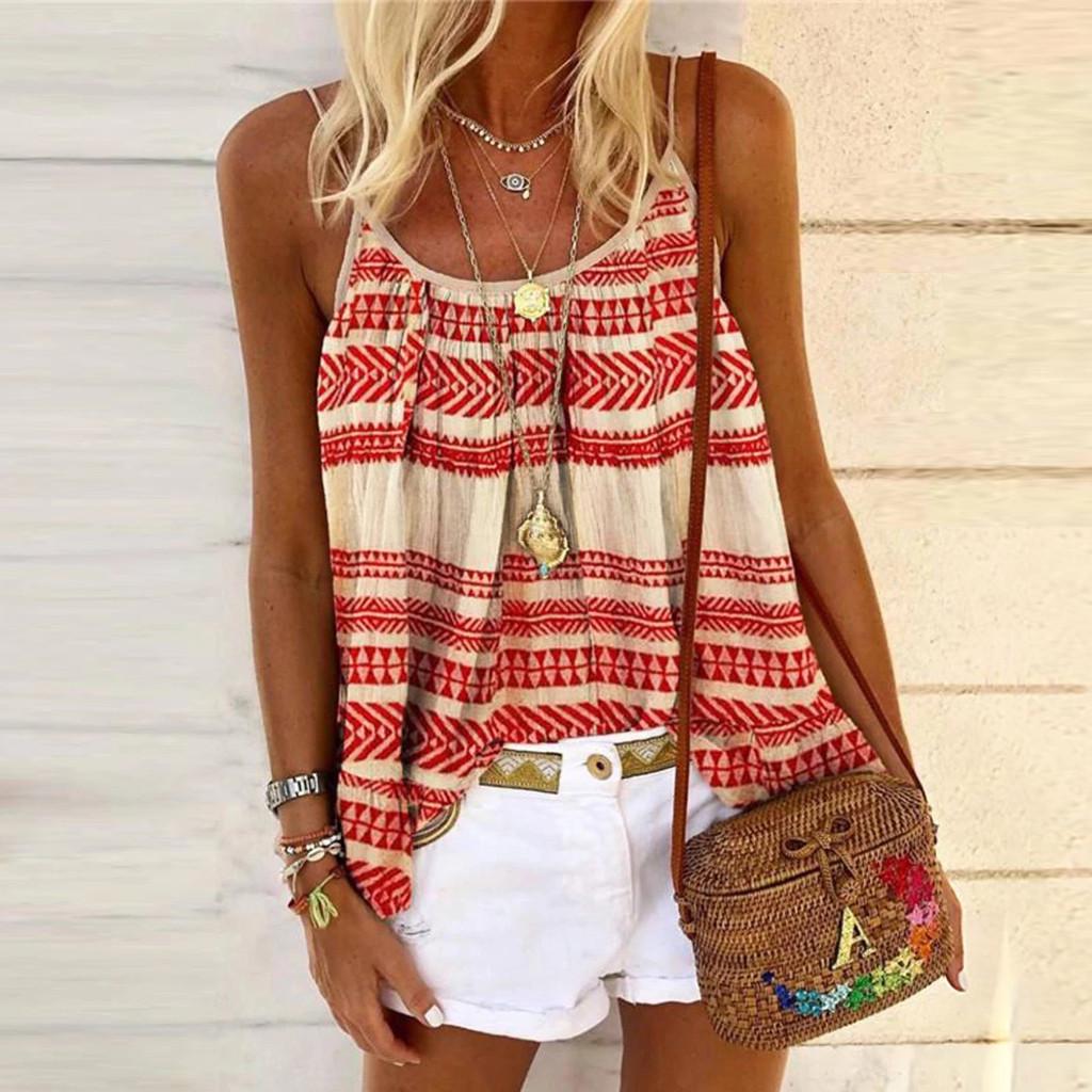 

(SU)Женская повседневная футболка с принтом в полоску без рукавов, свободная футболка, блузка, топ