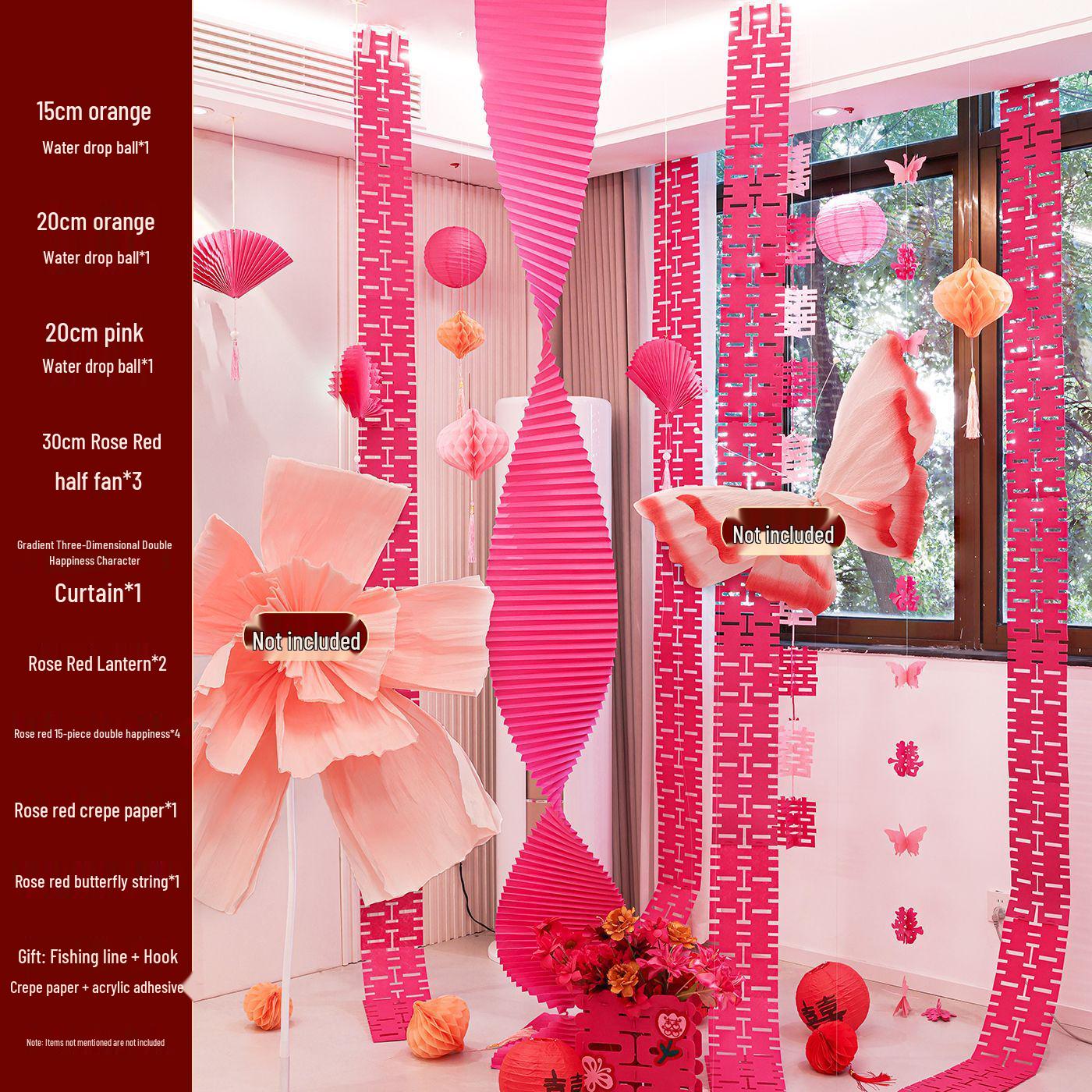 

Pink Wedding Decoration Set: Butterfly Garland & Photo Wall for Living Room & Bridal Chamber