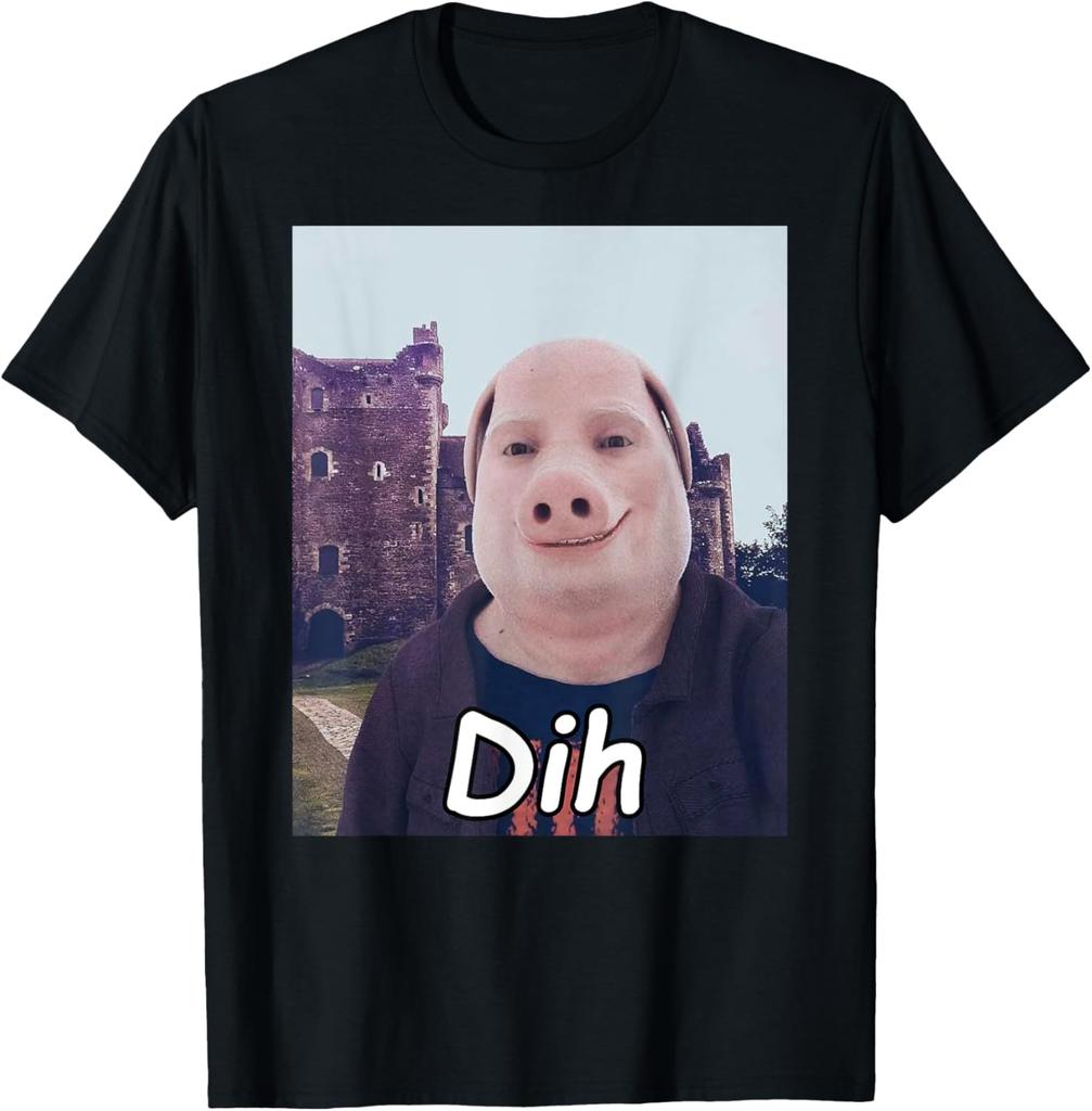 Funny Dih Brainrot Gen Z Humor TShirt Cotton Heavyweight Casual Tee Pig Meme Oversized T Shirt Graphic T Shirts Men Clothing