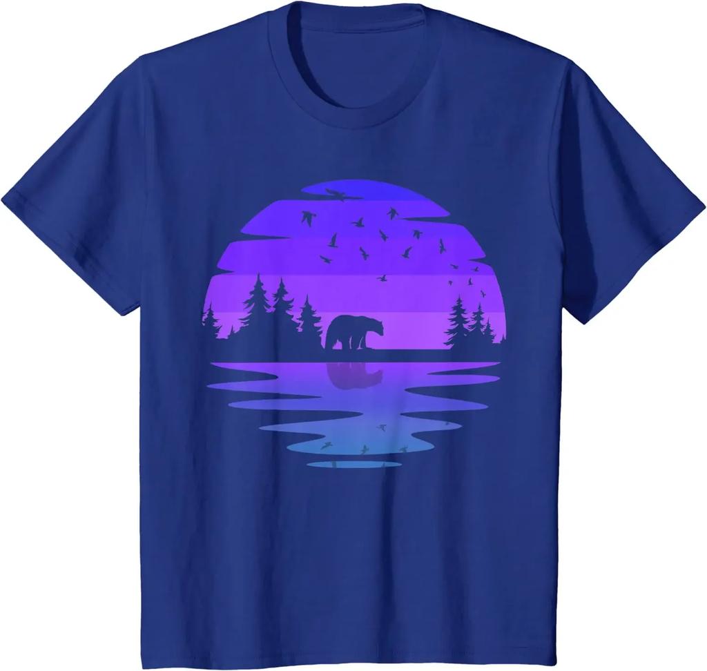 Neon Outdoors Wildlife Nature Animal Bear Forest T-Shirt Men Clothing Graphic T Shirts Casual Cotton Daily Four Seasons Tees