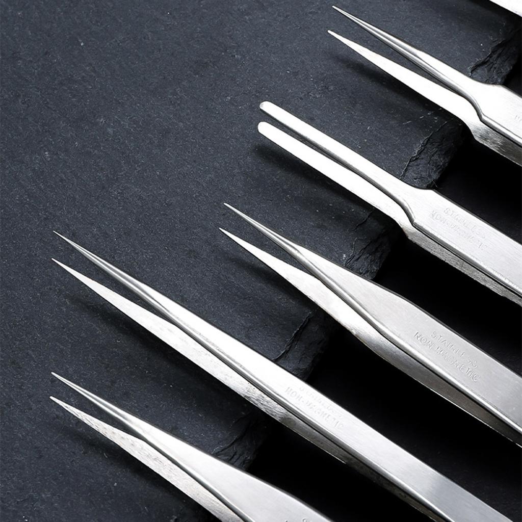 6Piece Stainless Steel Tweezers Bent Straight Tweezers For Fine Work In Crafts And Electronics