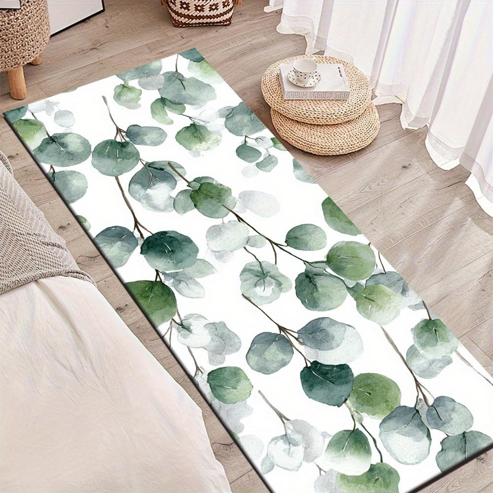 1Pcs Nordic Style Watercolor Eucalyptus Leaf Non-Slip Washable Area Rug Runner for Entryway, Living Room, Bedroom & Patio