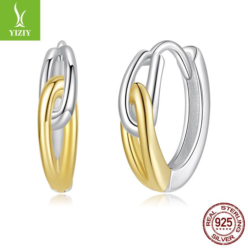 Exquisite Color Separation Electroplated S925 Sterling Silver Earrings Simple Geometric Metal Texture Earrings Earrings Earrings